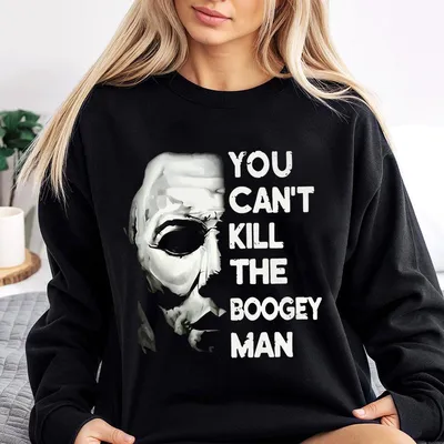 Mens Sweatshirt Heavyweight Cotton Polyester You Cana Kill The Boogeyman Graphic Halloween Front Pocket