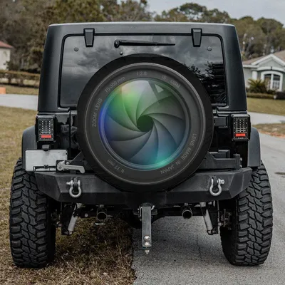Camera Aperture Lens Spare Tire Cover, Photographer Gift, Dslr Wheel Cover Art, Backup Camera Hole Option, Universal Fit Suv Rv Camping Spare Tire Cover