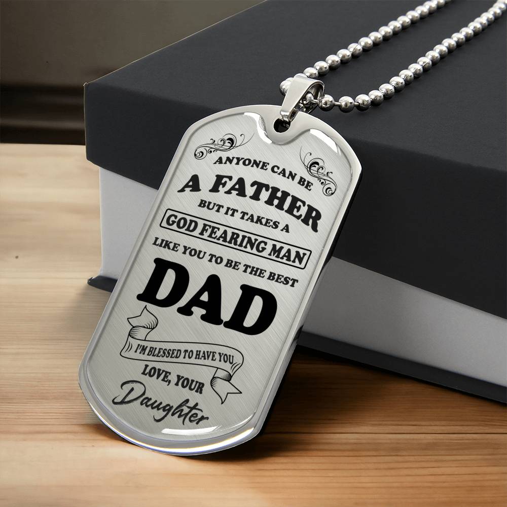 Gift For Dad From Daughter - Men's Dog Tag Necklace - Army Tag Necklace, Dog Tag
