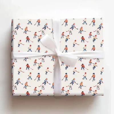Frozen Lake Hockey - Gift Wrap for Christmas, Holidays Wrapping Paper, Christmas Wrapping Paper