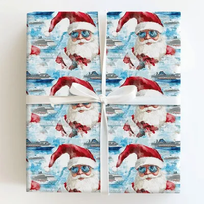 Santa Sets Sail - Gift Wrap for Christmas, Holidays Wrapping Paper, Christmas Wrapping Paper