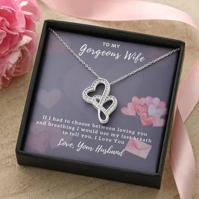 To My Gorgeous Wife - I Love You Double Hearts Necklace