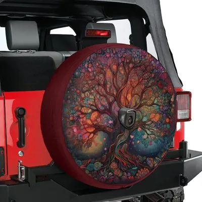 Spare Tire Cover, Colorful Tree Of Life Art, Abstract Floral Pattern, Nature Graphic, Waterproof Uv Protection, Universal Fit Spare Tire Cover