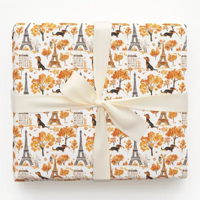 Paris with the Dachshunds - Gift Wrap for Christmas, Holidays Wrapping Paper, Christmas Wrapping Paper