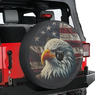 Us Eagle Patriotic Spare Tire Cover With Or Without Backup Camera Hole, Tire Covers With Eagle On The Us Flag Spare Tire Cover