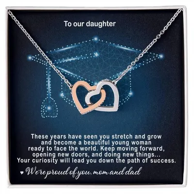 Hey Parents! Beautiful Graduation Gift - Unique Necklace Interlocking Hearts Necklace