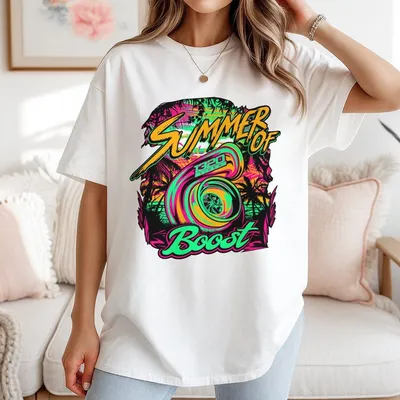 T-Shirt Summer Racing Theme Neon Turbocharger Graphic Perfect For Car Enthusiasts