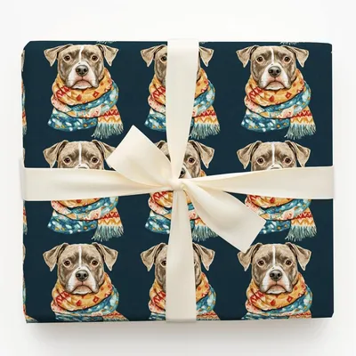 Bundle Up with the Pitbull - Gift Wrap for Christmas, Holidays Wrapping Paper, Christmas Wrapping Paper