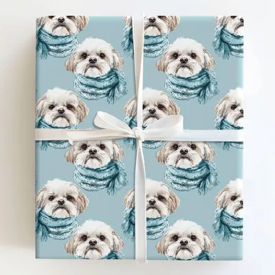 Bundle Up with the Shih Tzu - Gift Wrap for Christmas, Holidays Wrapping Paper, Christmas Wrapping Paper