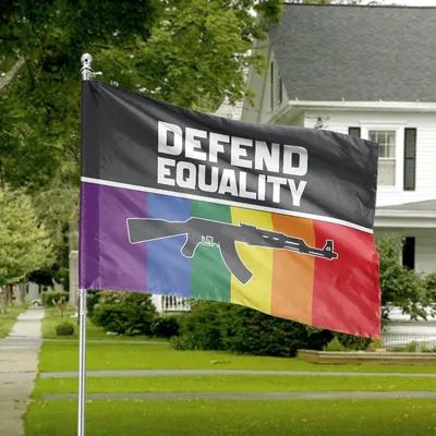 Defend Equality House Flag, Rainbow Flag Gun Statement Banner, Double Sided Lgbtq+ Rights Decor Horizontal House Flag