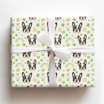 Rainbows with the Boston Terrier - Gift Wrap for Christmas, Holidays Wrapping Paper, Christmas Wrapping Paper