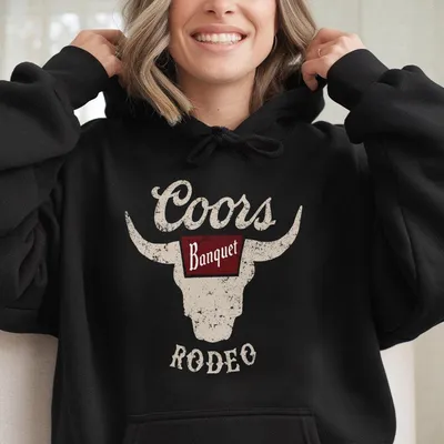 Coors Banquet Rodeo Logo Distressed Front And Back Natural Hoodie, Top, Man