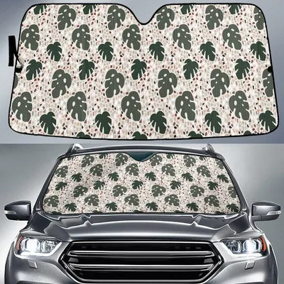 Green Monstera Leaf Colorful Dot Pattern Car Sun Shades Cover Auto Windshield PrintSyde