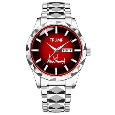 TRUMP Watch 2025 – Silver Strap, Red Dial for Men