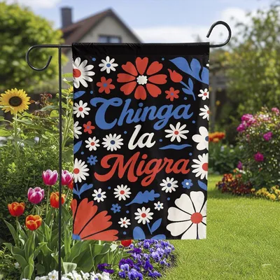 Political Chicano Floral Garden Flag , Red White Blue Double Sided Yard Decor Vertical Garden Flag