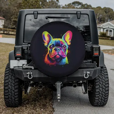 French Bulldog Tire Cover, Camper Tire Cover, Rainbow Dog Spare Tire Cover, Car Accessories For Women Spare Tire Cover