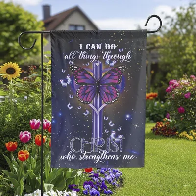 Christian Garden Flags, I Can Do All Things Through Christ Who Strengthens Me Flag, Christian House Flags, Christian Cross Flag, Faith House Flag Vertical Garden Flag