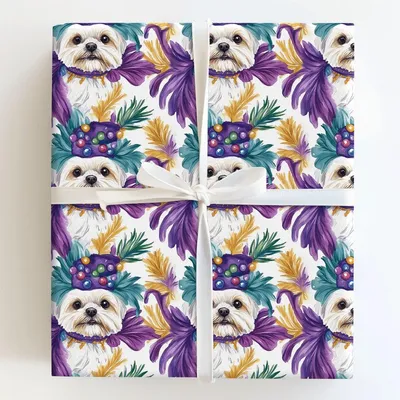 Mardi Gras Maltese - Gift Wrap for Christmas, Holidays Wrapping Paper, Christmas Wrapping Paper