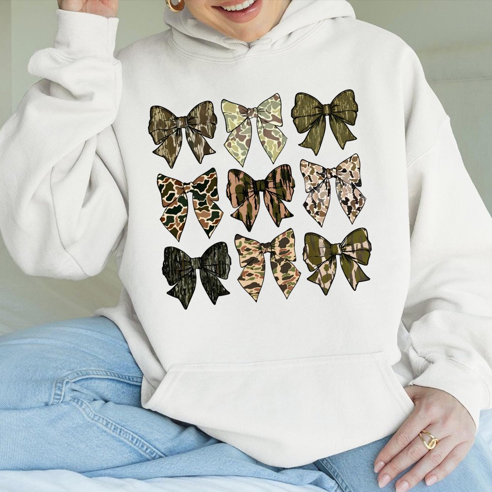 Camo Bow Hoodie Camo Coquette Bow Hoodie Duck Hunting Hoodie Hunting Lover Gift Women Camouflage Bow Hoodie