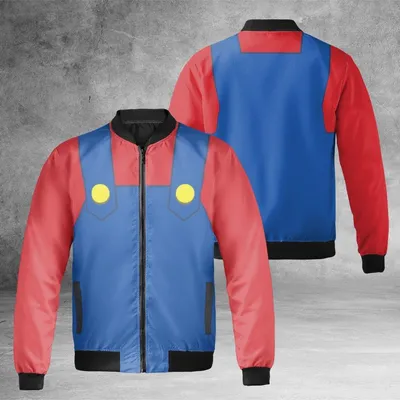 Super Mario Jacket, Windproof Bomber Jacket, Bros Plumber Costume Style, Nintendo Gaming Streetwear, Video Game Fan Gift Bomber Jacket