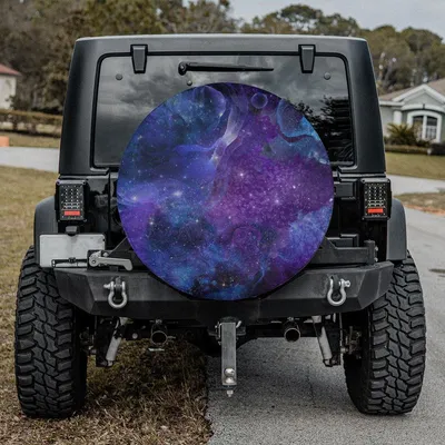 Purple Blue Galaxy Spare Tire Cover - Cosmic Nebula Space Design, Backup Camera Ready Spare Tire Cover