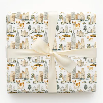 City with the Corgi - Gift Wrap for Christmas, Holidays Wrapping Paper, Christmas Wrapping Paper