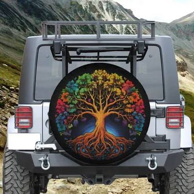 Boho Tire Cover With Tree Of Life Design, Tree Of Life Tire Cover , Backup Camera Hole, Boho Car Accessories For Women Spare Tire Cover