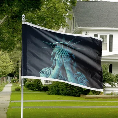 Crying Statue Of Liberty Horizontal House Flag, Emotional Political Artwork Freedom Symbol Flag Horizontal House Flag