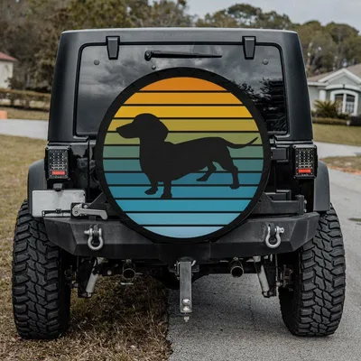 Dachshund Spare Tire Cover, Retro Sunset Dog Silhouette Wheel Protector, Weiner Dog Lover Suv Rv Dust Cover Spare Tire Cover