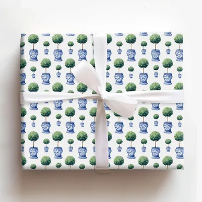 Garden Party in Blue - Gift Wrap for Christmas, Holidays Wrapping Paper, Christmas Wrapping Paper