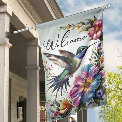 Hummingbird Garden Flag Welcome Floral Spring Summer Yard Decor , Double Sided Outdoor Art Vertical House Flag
