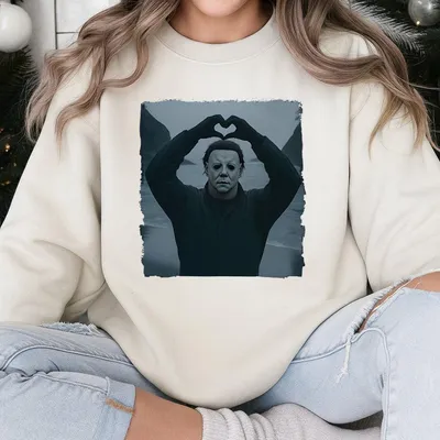 Myers Heart Hand Halloween Meme Sweatshirt Halloween Movie Sweatshirt Gildan Unisex Casual