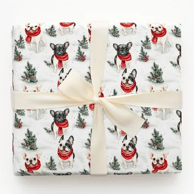 Snow Day for Frenchies - Gift Wrap for Christmas, Holidays Wrapping Paper, Christmas Wrapping Paper