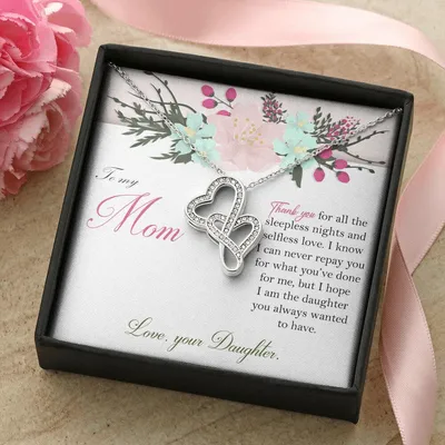 To My Mom -  - Gift For Mother Double Hearts Necklace