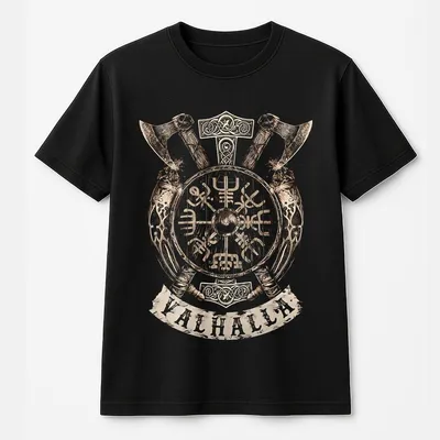 Viking Valhalla T-Shirt Norse Mythology Shield Axe Graphic T-Shirt For Men Gift For Men Father  Day Gift Casual