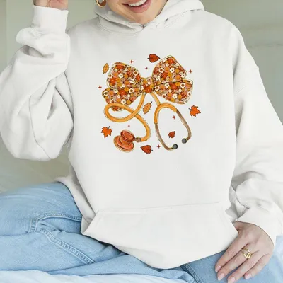 Fall Medical Cute Floral Bow Stethoscope Hoodie Unisex For Nurses Doctors Medical Staff Perfect