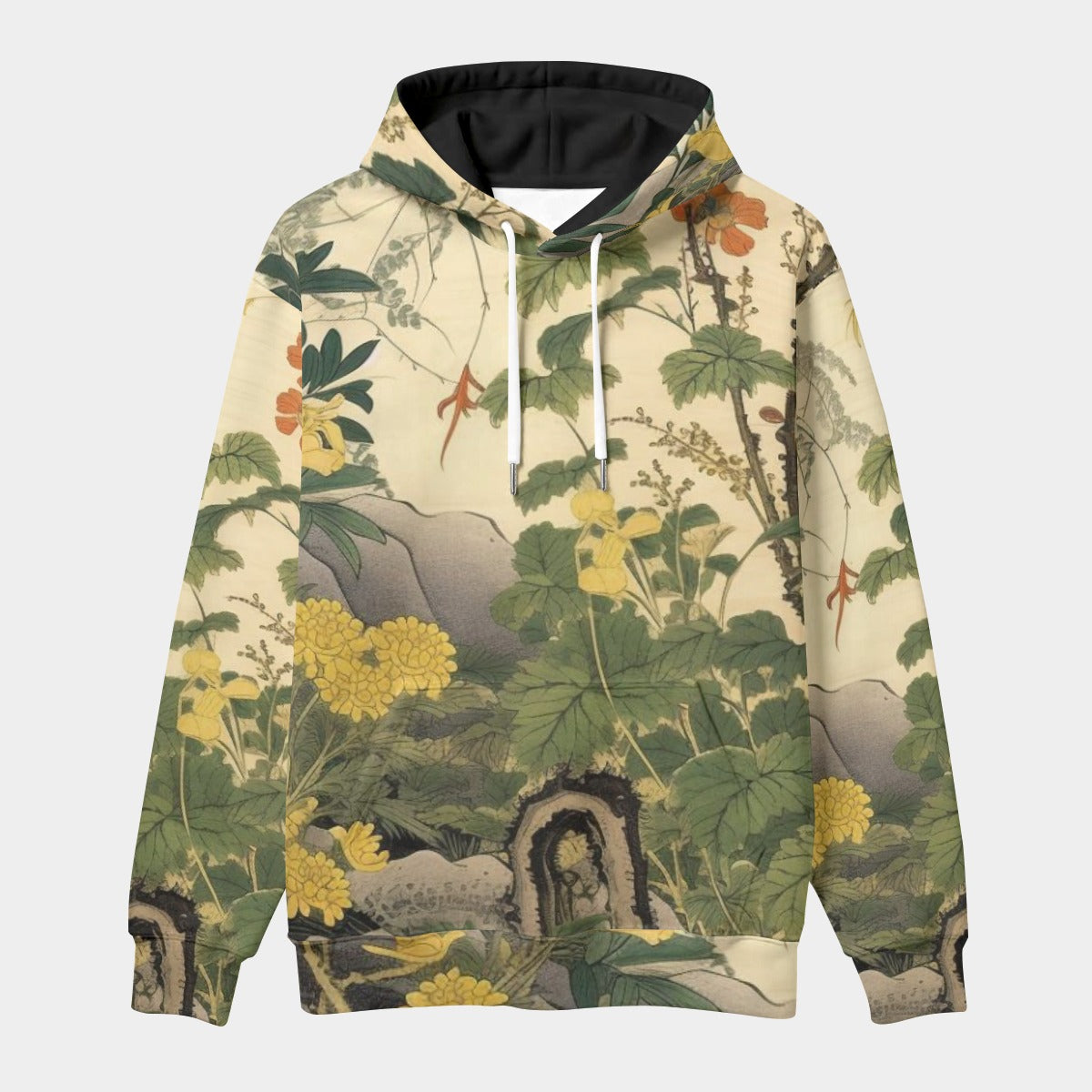 Japanese Botanical Art Yellow Floral Unisex Pullover Hoodie