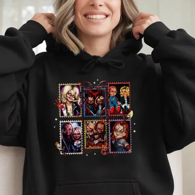 Horror Movie Doll Couple Hoodie, Waiting For Halloween Chucky And Tiffany Hoodie, Horror Friend Hoodie, Unisex Friends Hoodie
