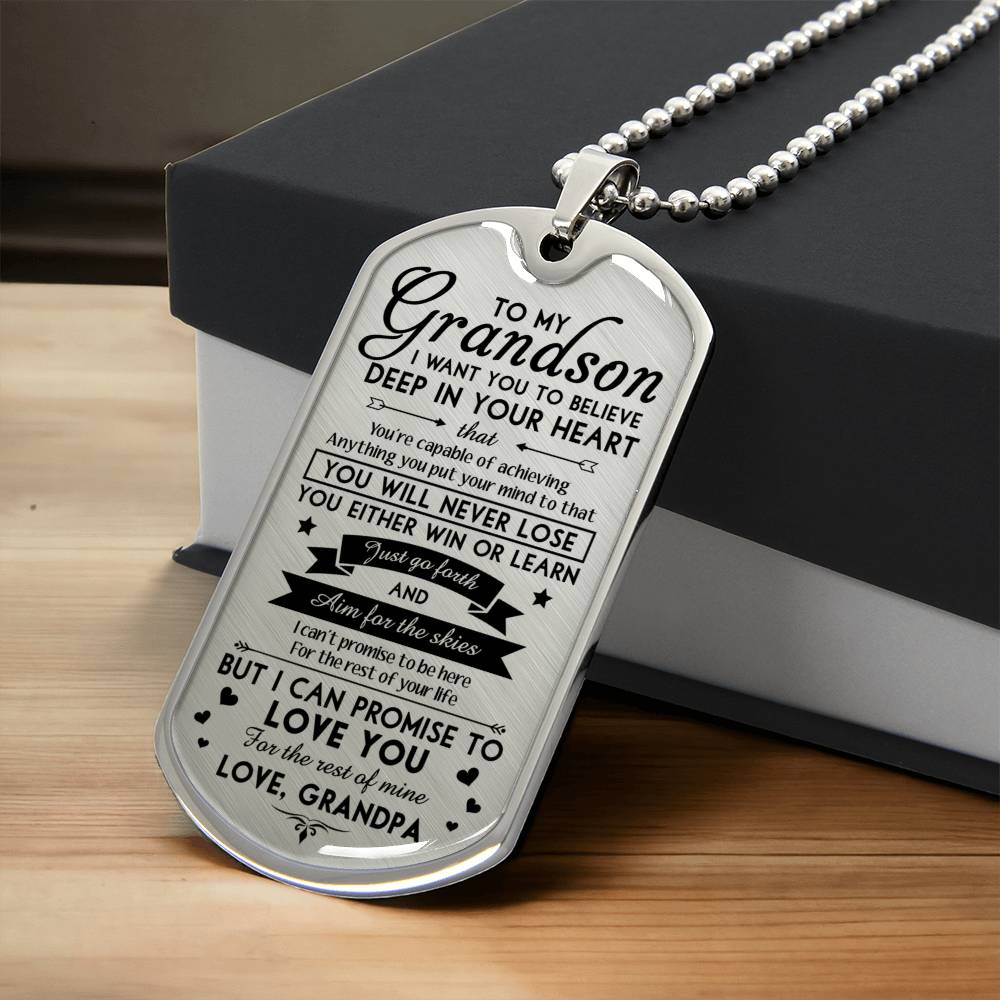 To My Grandson - Love Grandpa! - Army Tag Necklace, Dog Tag