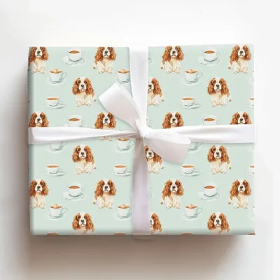 Coffee Day with the Cavalier King Charles - Gift Wrap for Christmas, Holidays Wrapping Paper, Christmas Wrapping Paper