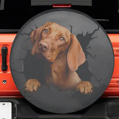 3d Red Vizsla Dog Spare Tire Cover, Funny Cracked Design, Waterproof Vinyl, Universal Fit For Suv Truck Rv Camper, Durable Automotive Exterior Accessory Spare Tire Cover
