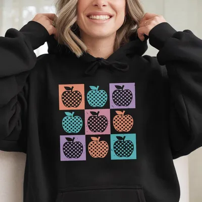 Retro Checkered Summer Hoodie, Summer School Teacher Hoodie, Teacher Apple Hoodie, Back To School Teacher Gifts