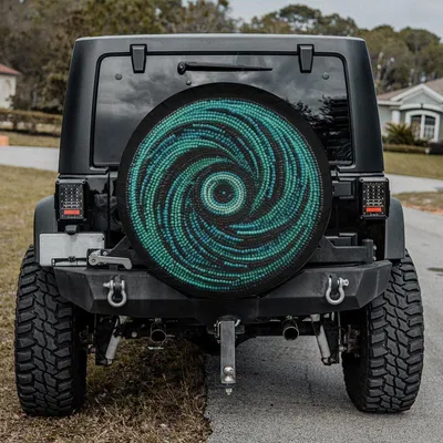 Abstract Spiral Spare Tire Cover, Teal Swirl Pattern Design, Modern Geometric Art Style, Unique Aesthetic For Cars, Backup Camera Ready Spare Tire Cover