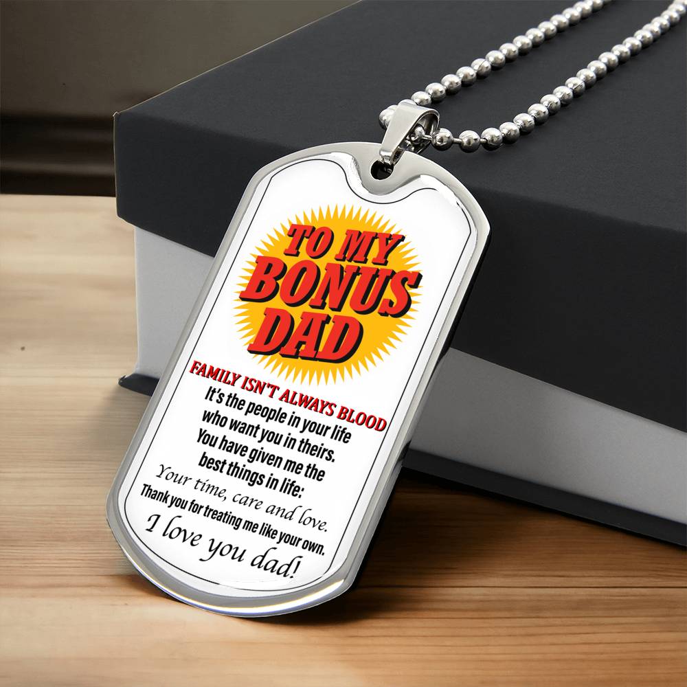 To My Bonus Dad, Dog Tag Necklace For Dad, Father's Day Gift For Bonus Dad, Step Dad - Army Tag Necklace, Dog Tag