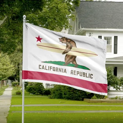 California Surfing Bear House Flag Ca Republic Yard Decor Horizontal House Flag