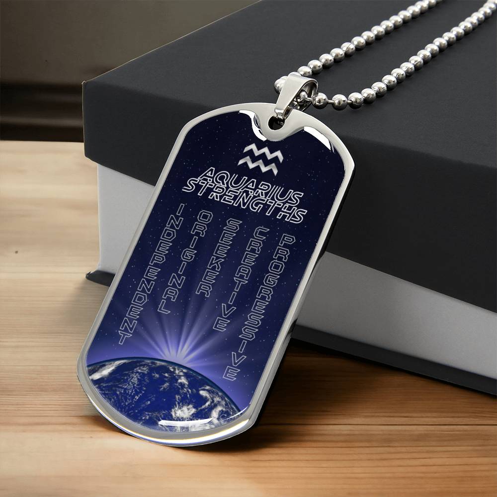 Aquarius Personalized Dog Tag Necklace - Army Tag Necklace, Dog Tag