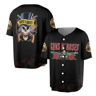 Guns N Roses Baseball Jersey, Skull And Roses Rock Band Baseball Jersey, Vintage Music Fan Gift For Men And Women