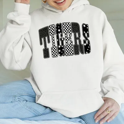 Tiger Football Hoodie Leopard Football Spirit Game Day Hoodie Checker Star Mascot Fall Sports Fan Outfit Made In Us
