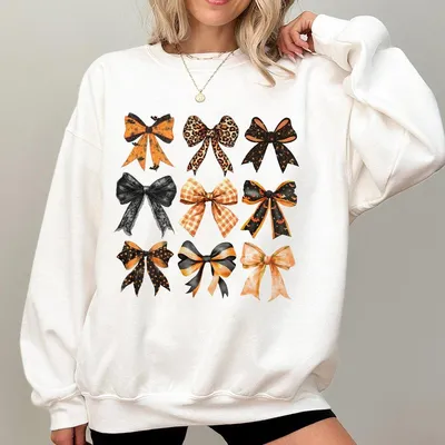 Fall Coquette Sweatshirt – Cute Fall Bows Graphic Pullover for Women