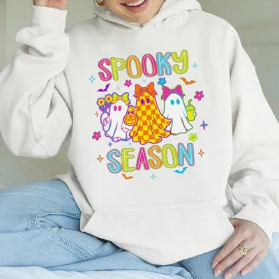 Neon Halloween Hoodie Trendy Boo Ghost Hoodie Spooky Season Vibes For Kids Teens